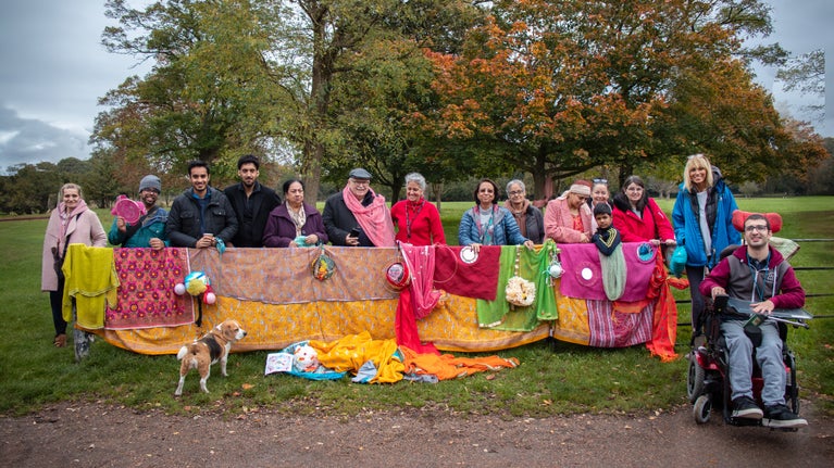 C-Change members and artist Jasmin Bhanji proudly showcase their creations in Osterley’s parklands